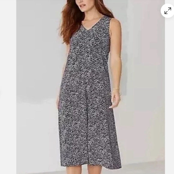 J Jill Wearever PolkaDot Sleeveless Midi Swing Dress Sz XL Petite Comfort Mature - Picture 1 of 13